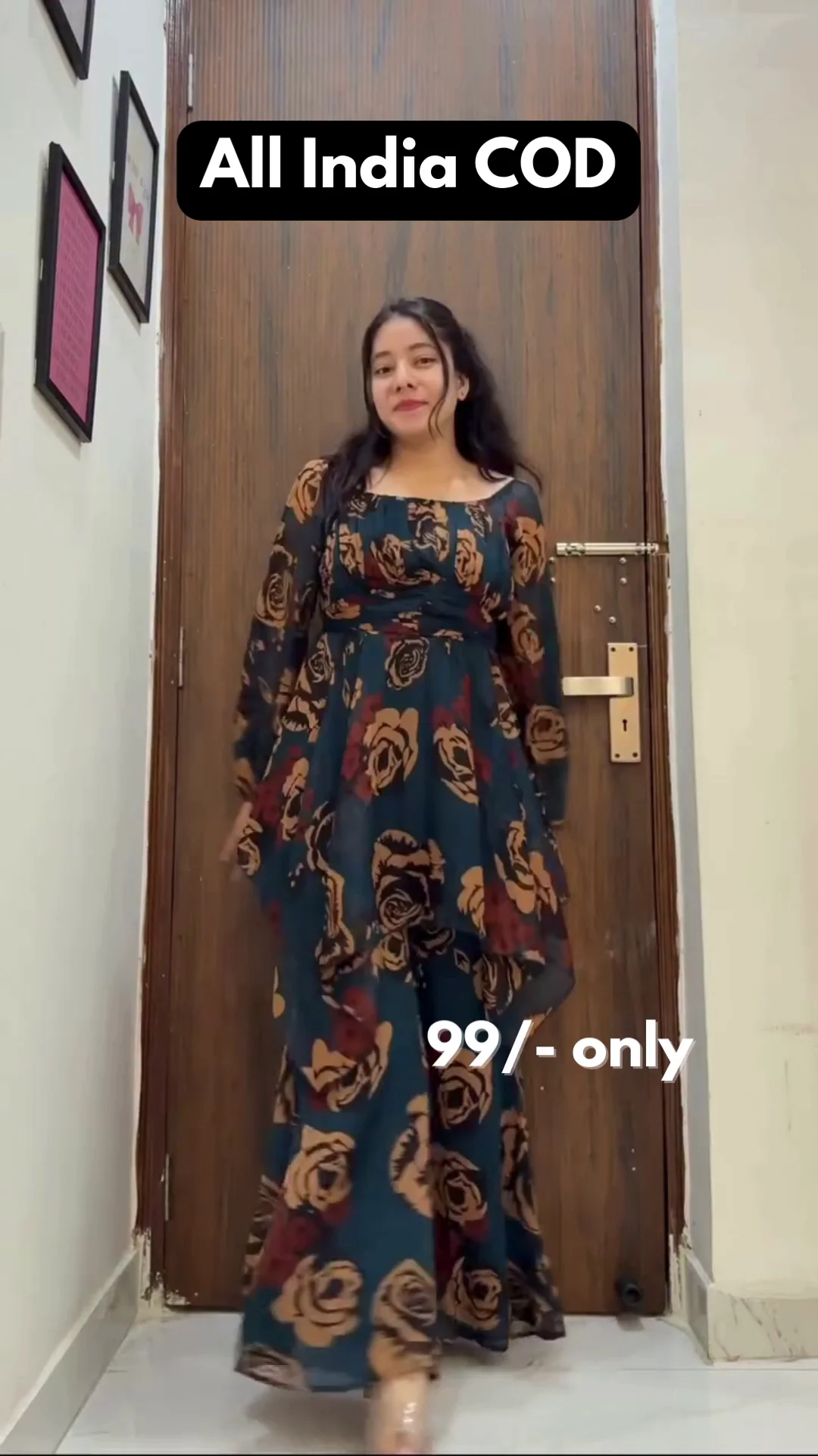 Wine Floral Co-Ord Set with Flared Palazzo