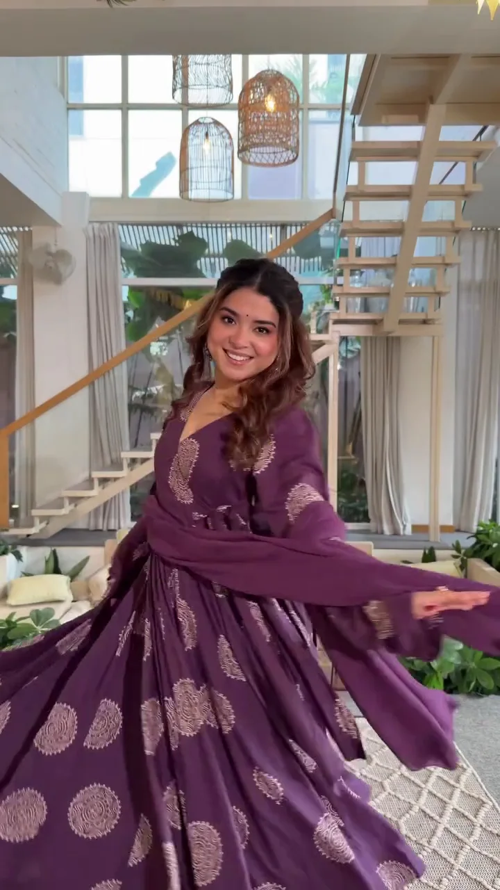 Deep Wine Embroidered Anarkali Set