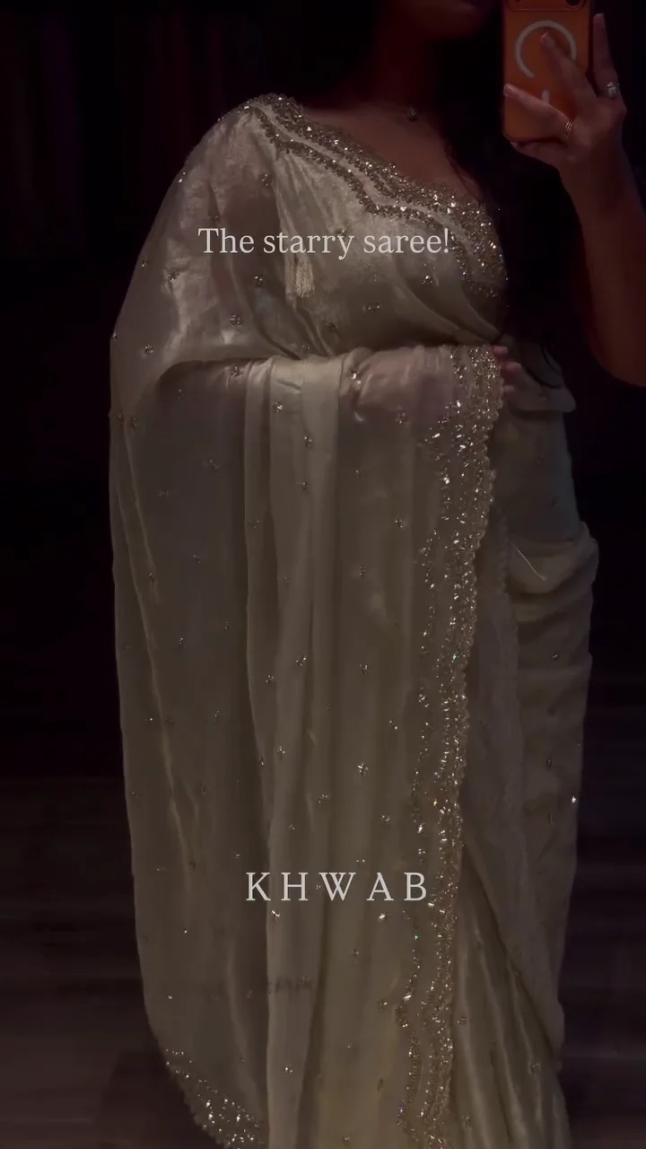 Ivory Starry Embellished Saree with Sequin Border