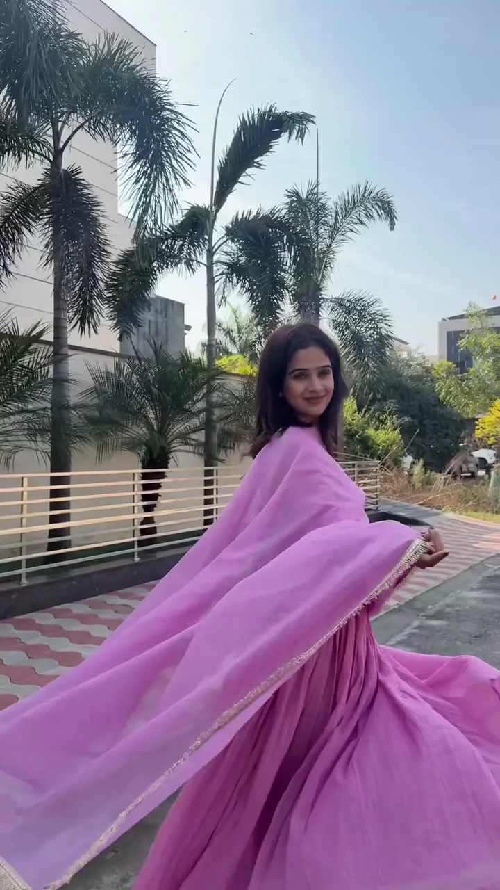 Pink Flowing Anarkali Dress Set