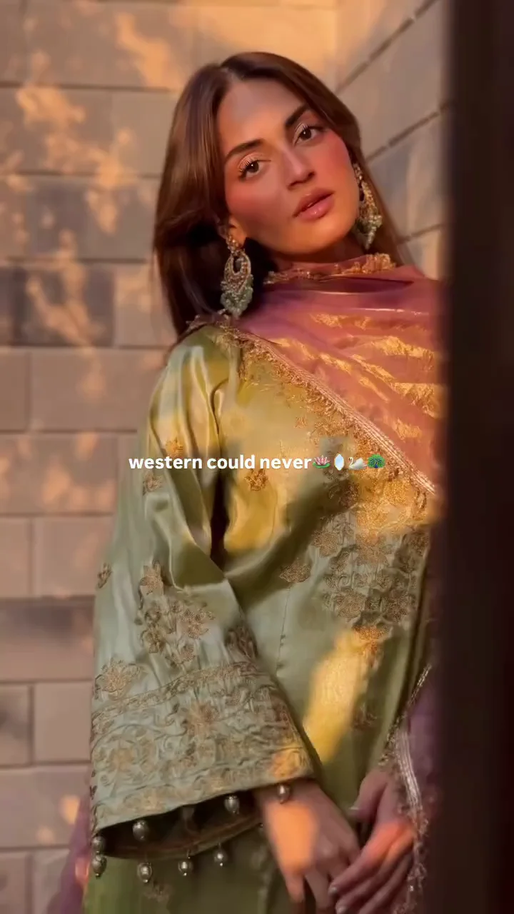 Olive Green Embroidered Silk Suit