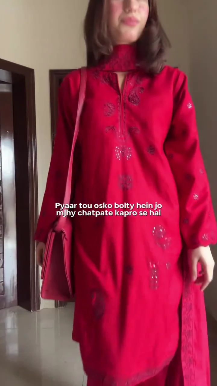 Red Embroidered Kurta Set