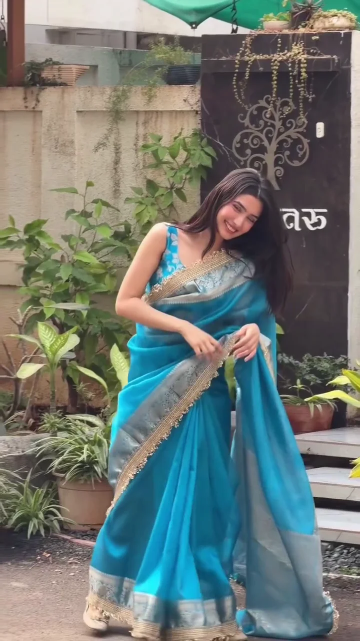 Royal Teal Blue Designer Saree with Intricate Border Work