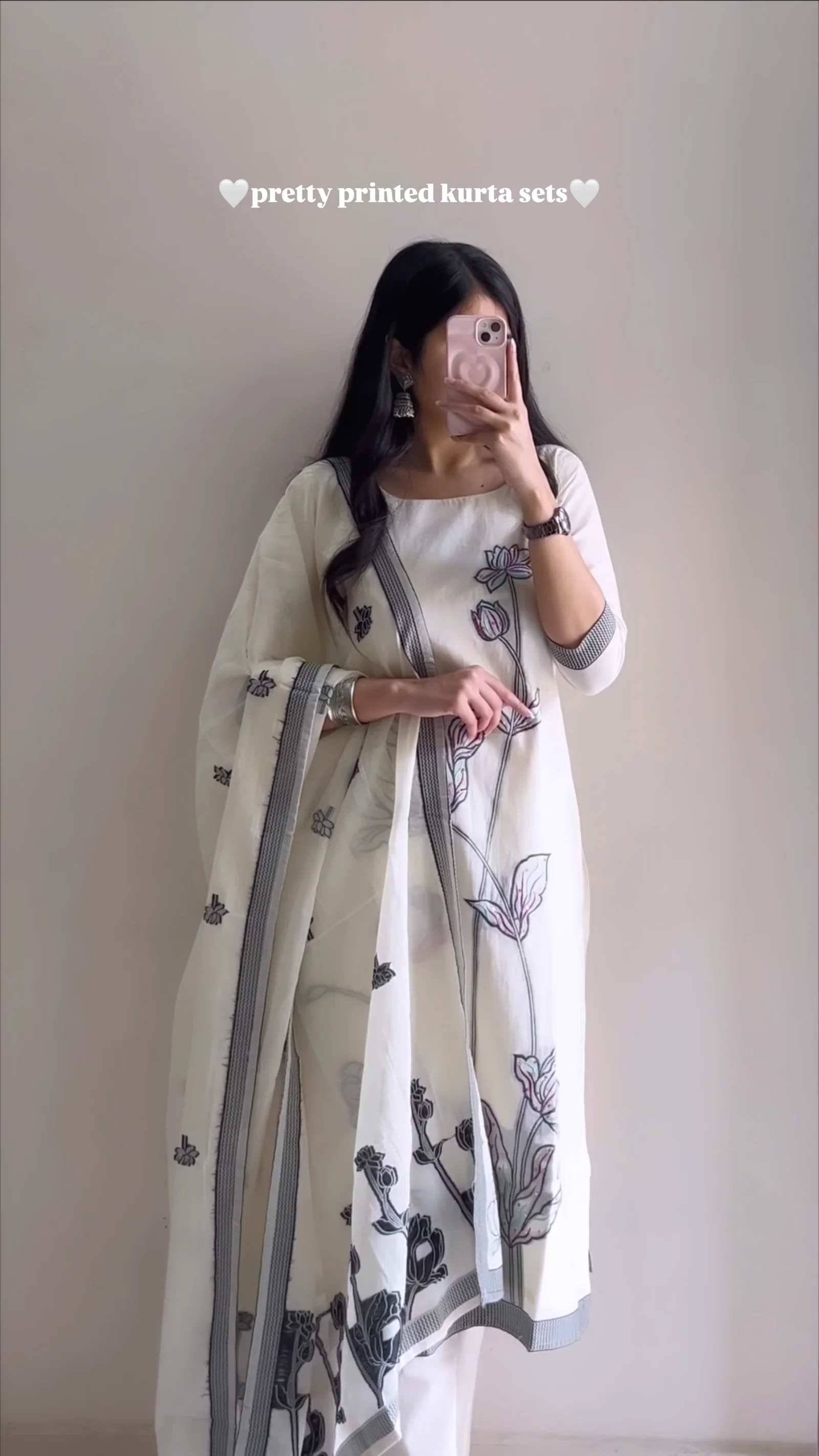 White Printed Kurta Set