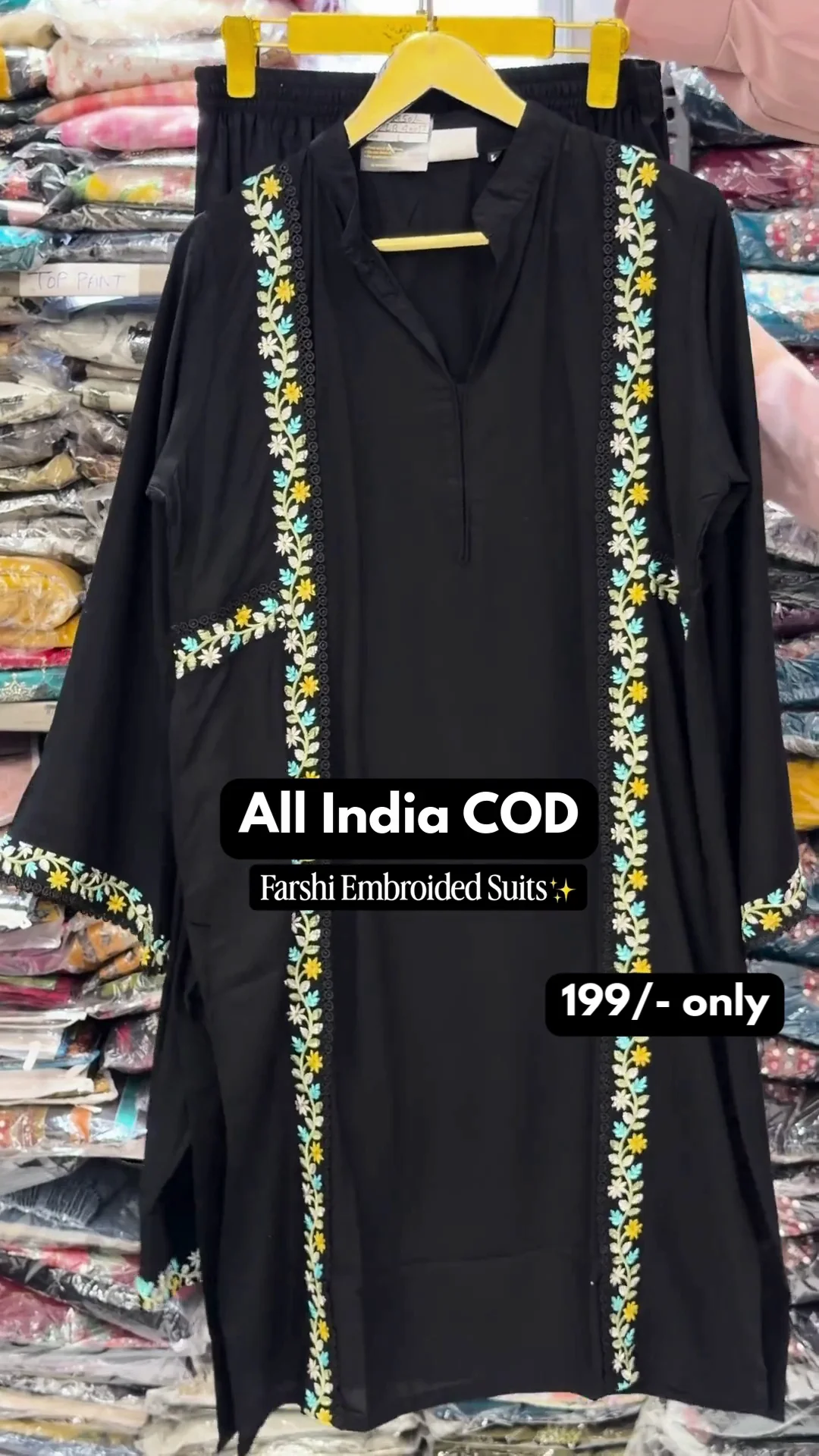 Black Farshi Style Floral Embroidered Suit