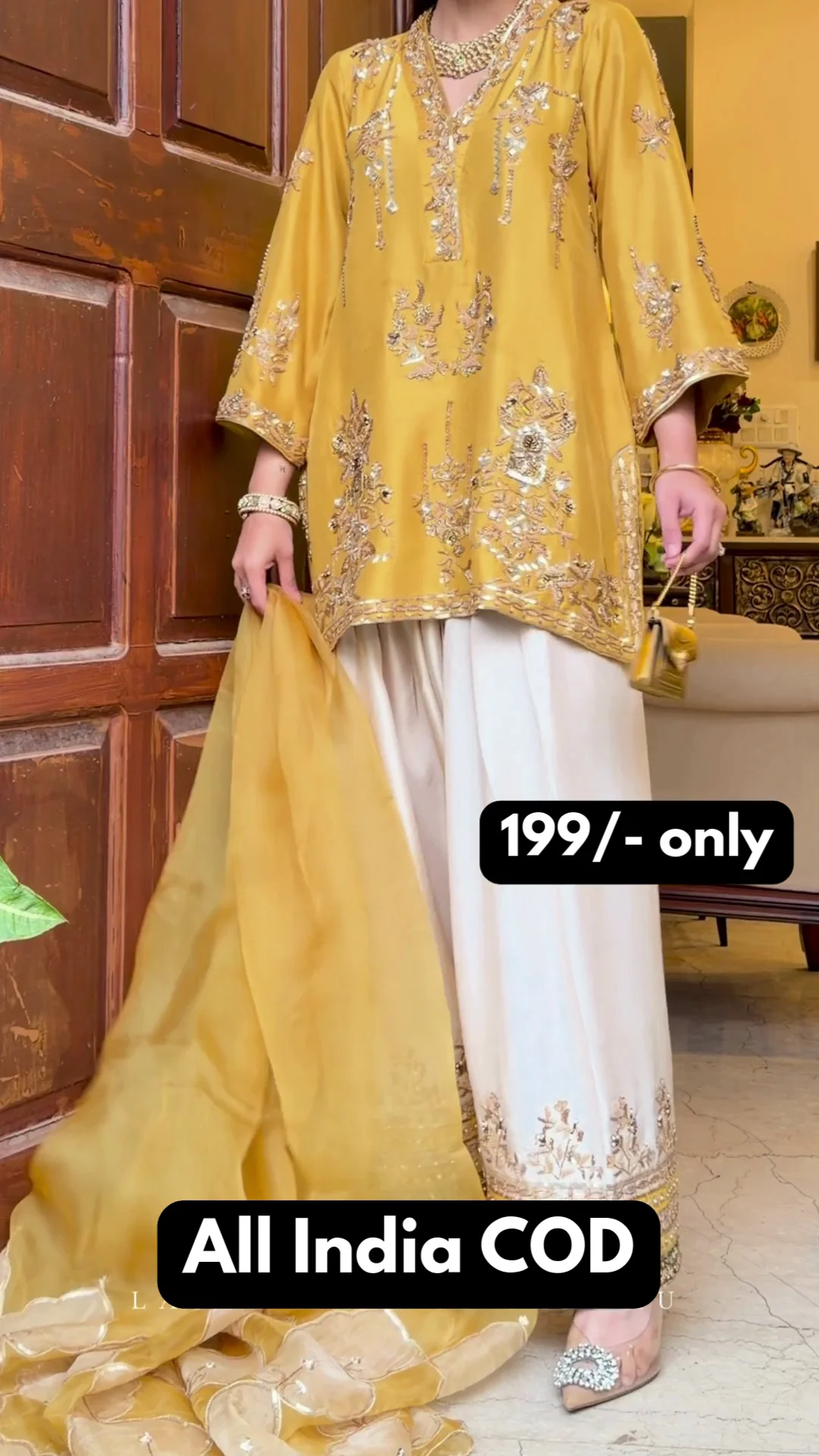 Mustard Yellow Embroidered Festive Kurta Set