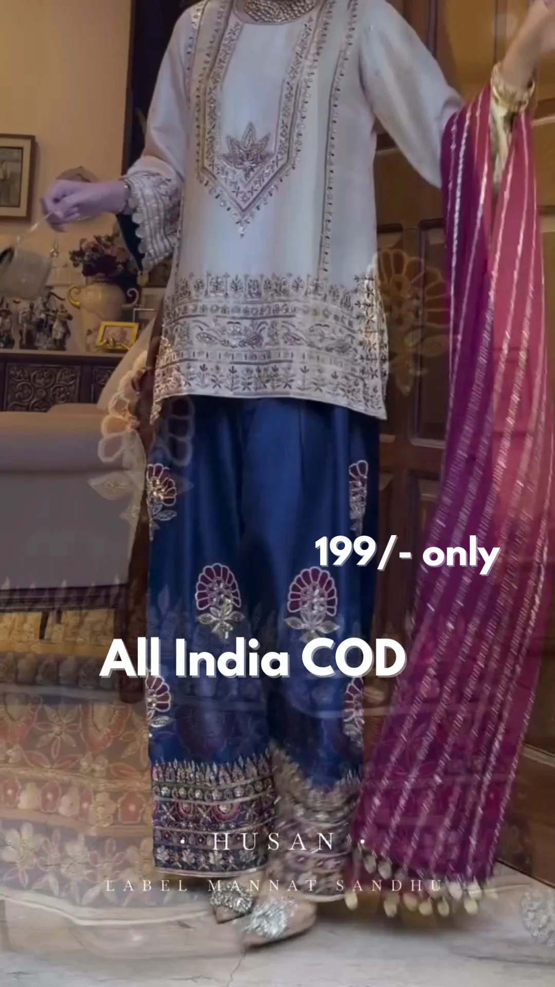 Ivory and Royal Blue Embroidered Designer Set