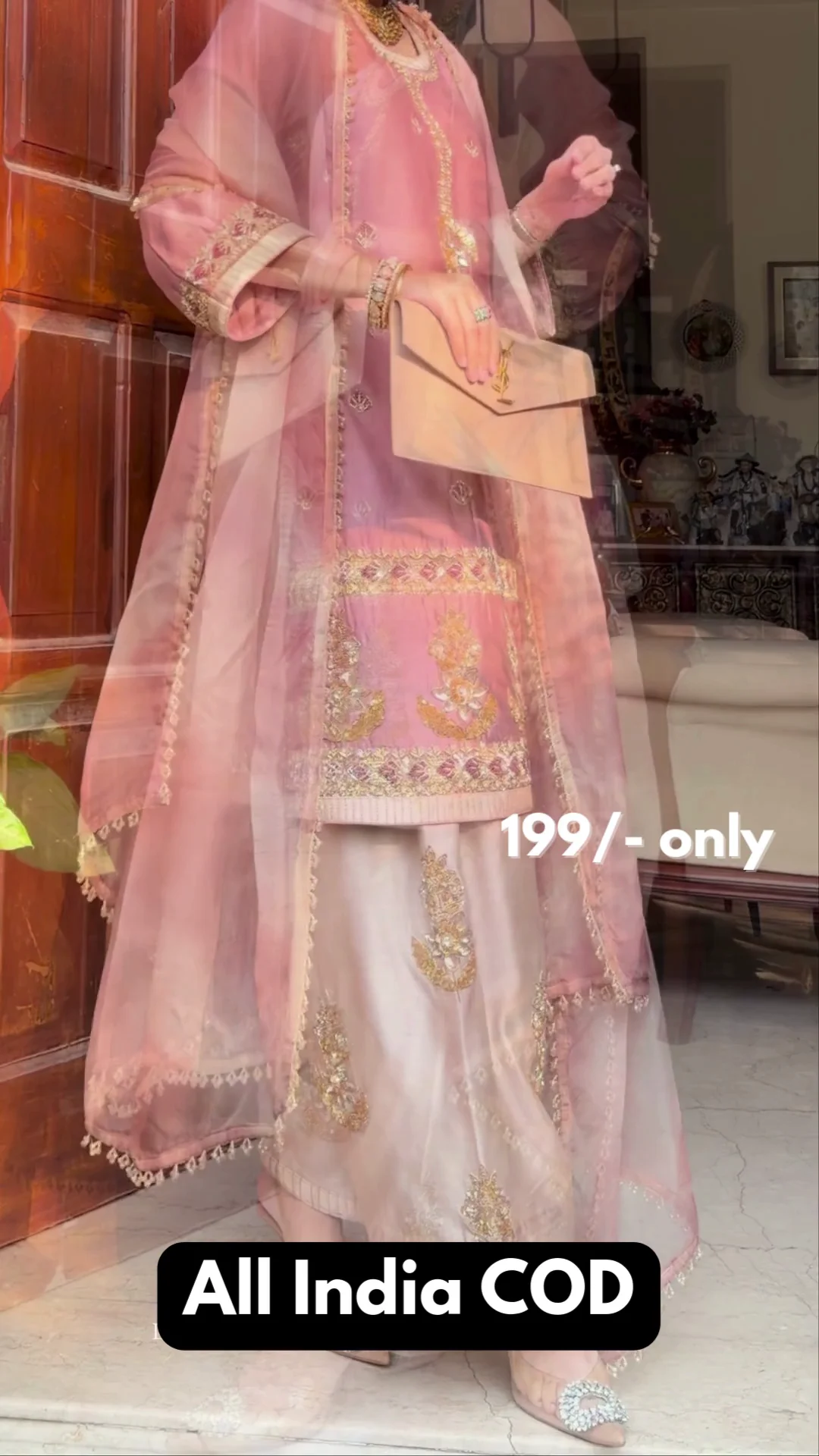 Dusty Pink Embroidered Gown Set