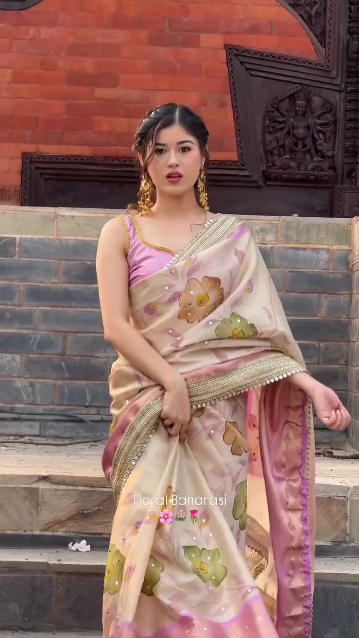 Graceful Floral Banarasi Saree in Soft Pastel Tones