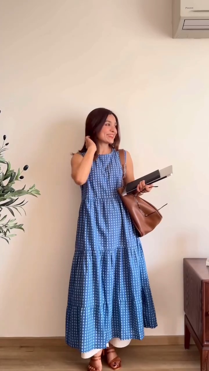 Blue checked midi dress