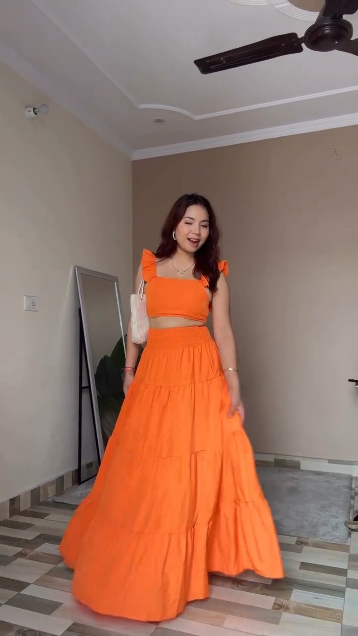 Orange tiered skirt set